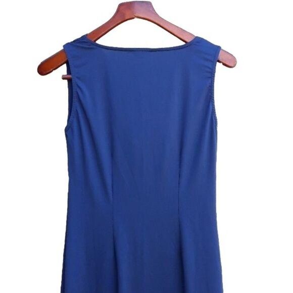 Venus Dress Sleeveless Draped Cowl Neck Diagonal Side Ruched Bodycon Navy Sz S - Picture 6 of 8